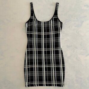 Elizabeth & James Black & Blue Tartan Plaid Silk Mini Dress